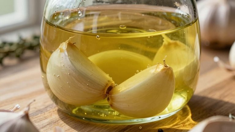 store peeled garlic submerged in oil